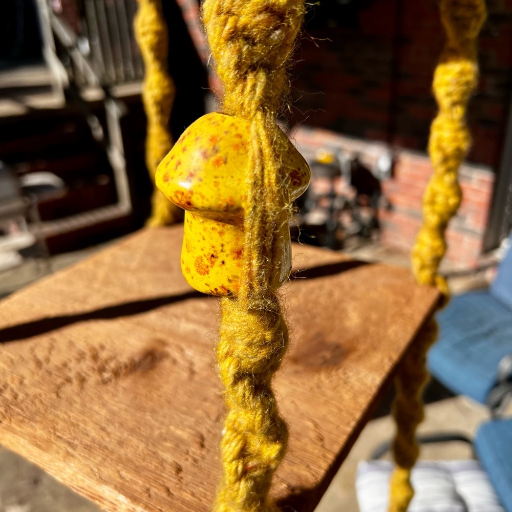 Vintage Yellow Speckled Ceramic Mushroom Hanging Accent